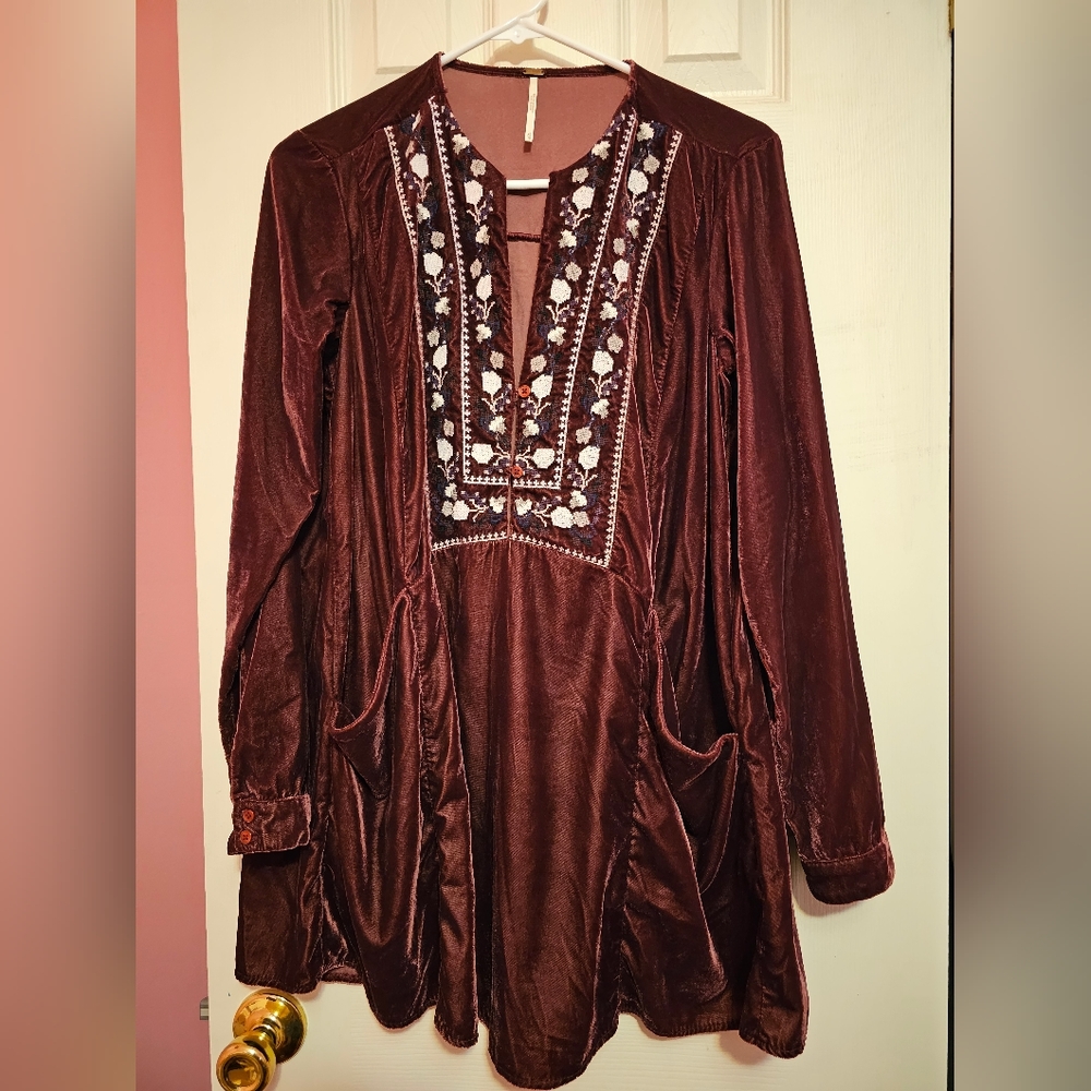 Free People embroidered v neck dress